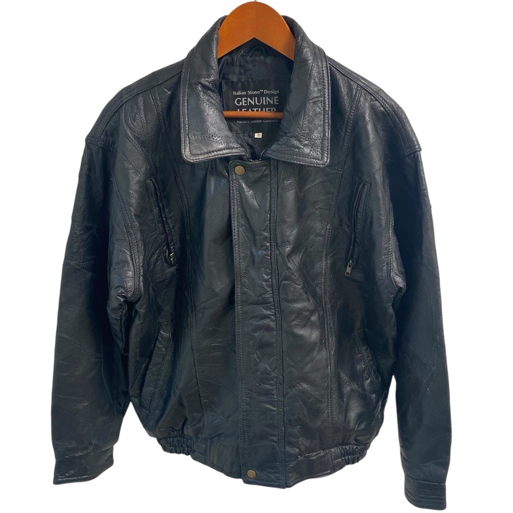 Leather Black‎ Jacket Men Size Medium Bomber Flight Casual Varsity Outerwear